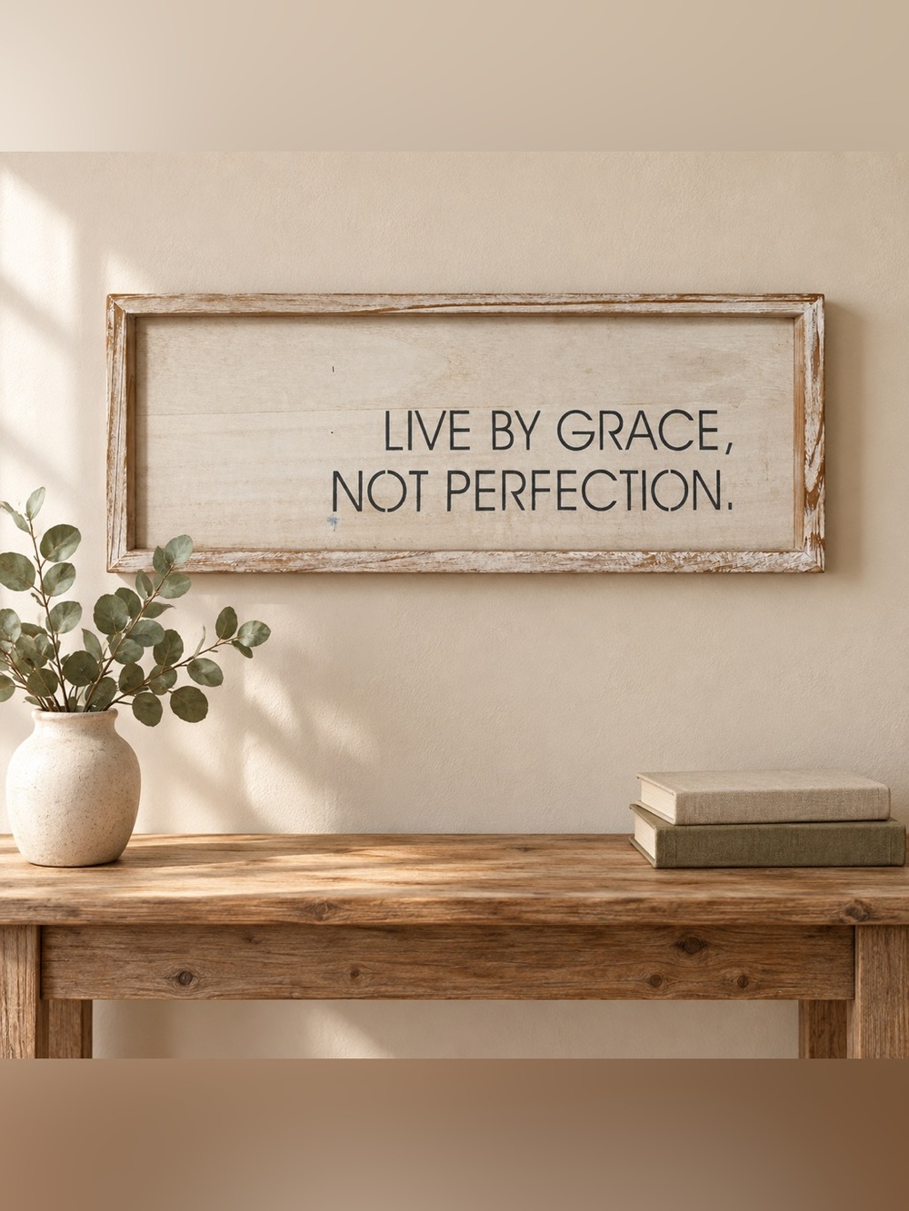 Live By Grace Not Perfection Farmhouse Framed Wood Wall Sign